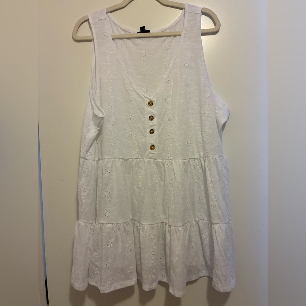 Torrid White Eyelet Tiered Button-Front Tank Top